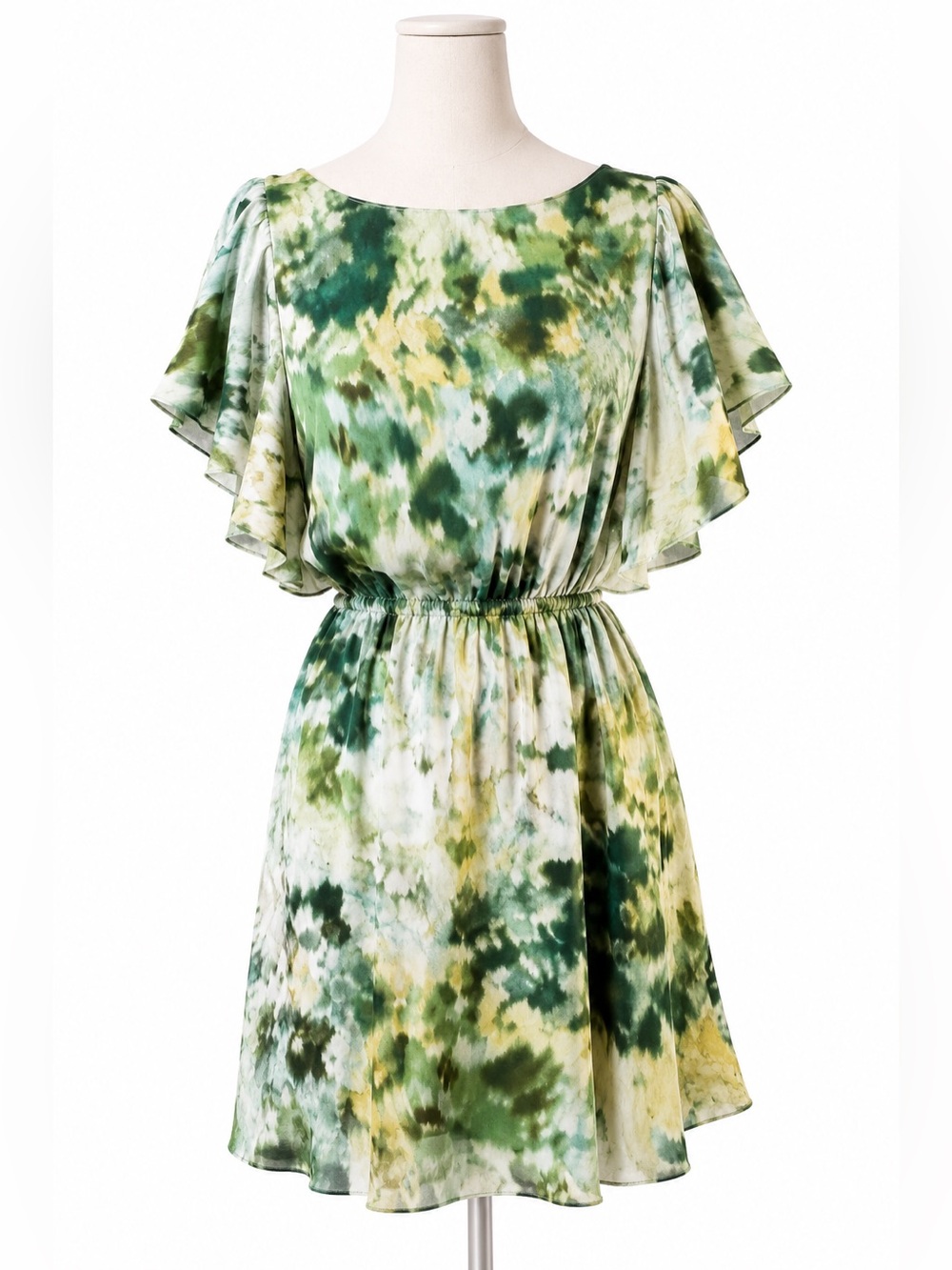 H&M Satiny Watercolor Dress with Ruffle sleeve detail. Size 2. Great Condition